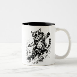 Snowboard Brush Art - Snowboarder cat Zweifarbige Tasse