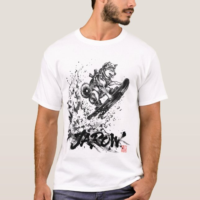 Snowboard Brush Art - Snowboarder Dog Huskey T-Shirt (Vorderseite)