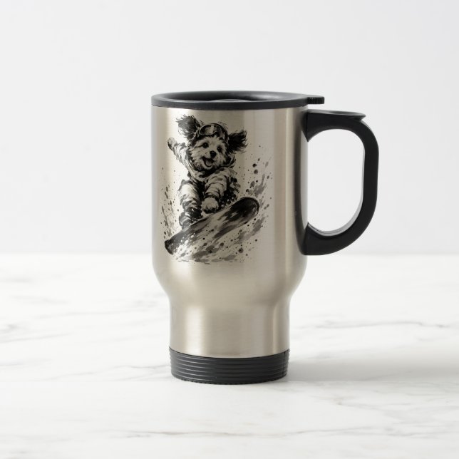 Snowboard Brush Art - Snowboarder Dog  Reisebecher (Rechts)