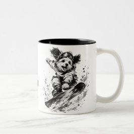 Snowboard Brush Art - Snowboarder Dog Zweifarbige Tasse