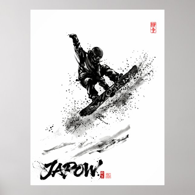 Snowboard Brush Art - Snowboarder Grab Poster (Vorne)