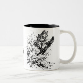Snowboard Brush Art - Snowboarder Husky Zweifarbige Tasse