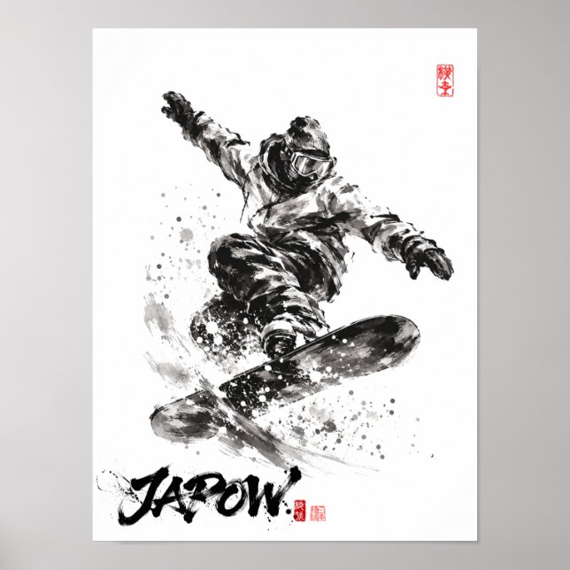 Snowboard Brush Art - Snowboarder light Poster (Vorne)