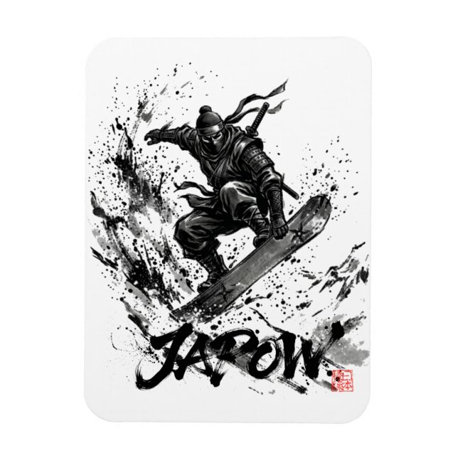 Snowboard Brush Art - Snowboarder Ninja Magnet (Vertikal)