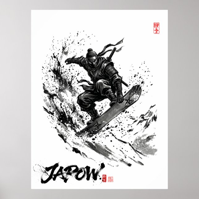 Snowboard Brush Art - Snowboarder Ninja Poster (Vorne)