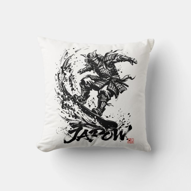 Snowboard Brush Art - Snowboarder Samurai Kissen (Vorderseite)