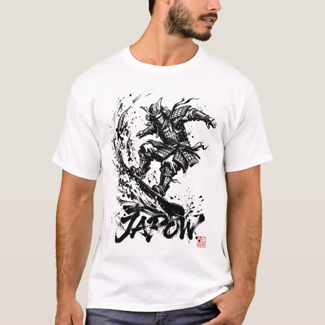 Snowboard Brush Art - Snowboarder Samurai T-Shirt (Vorderseite)