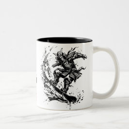 Snowboard Brush Art - Snowboarder Samurai Zweifarbige Tasse