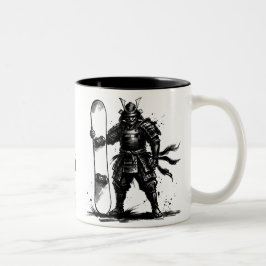 Snowboard Brush Art - Snowboarder Standing Samurai Zweifarbige Tasse