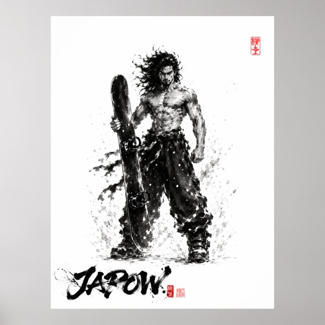 Snowboard Brush Art - Standing Samurai Musashi Poster (Vorne)