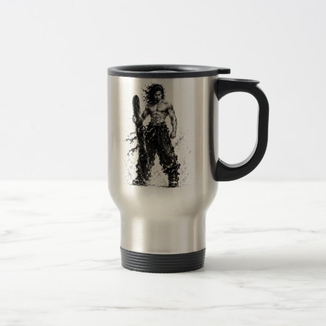 Snowboard Brush Art - Standing Samurai Musashi Reisebecher (Rechts)