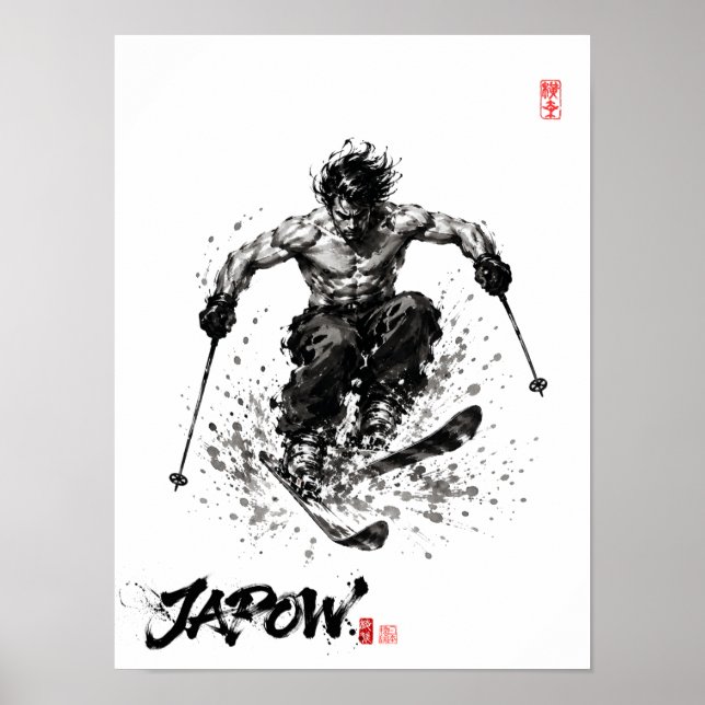 Snowboard Brush Art - Standing Samurai Musashi ski Poster (Vorne)