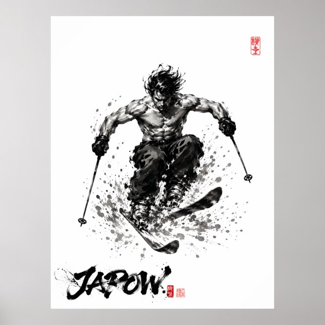 Snowboard Brush Art - Standing Samurai Musashi ski Poster (Vorne)