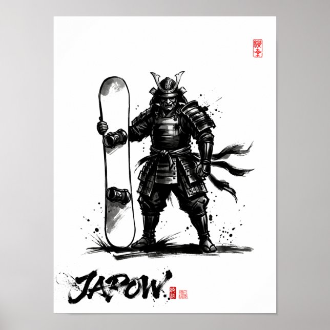 Snowboard Brush Art - Standing Samurai Snowboard Poster (Vorne)