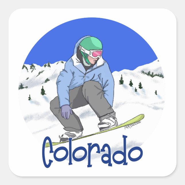 Snowboard Colorado Quadratischer Aufkleber (Vorderseite)