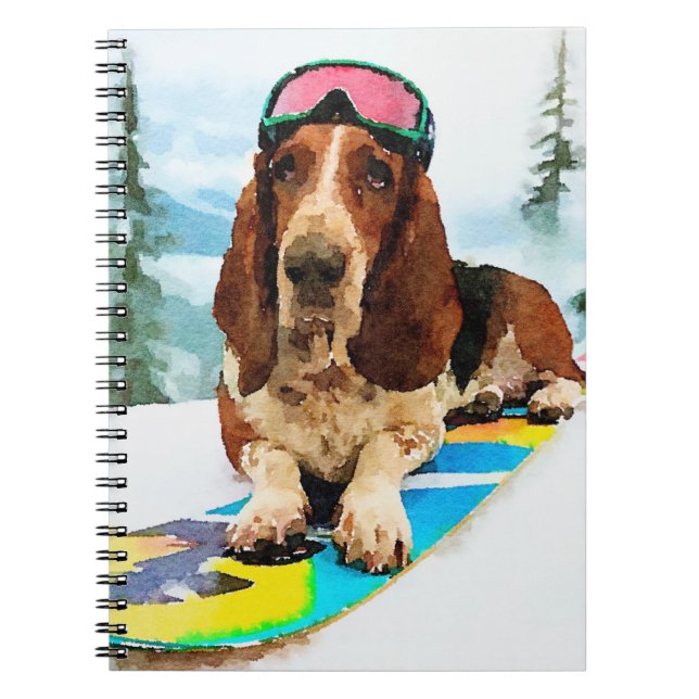 Snowboard fahrender Basset Hound Notizblock (Vorderseite)