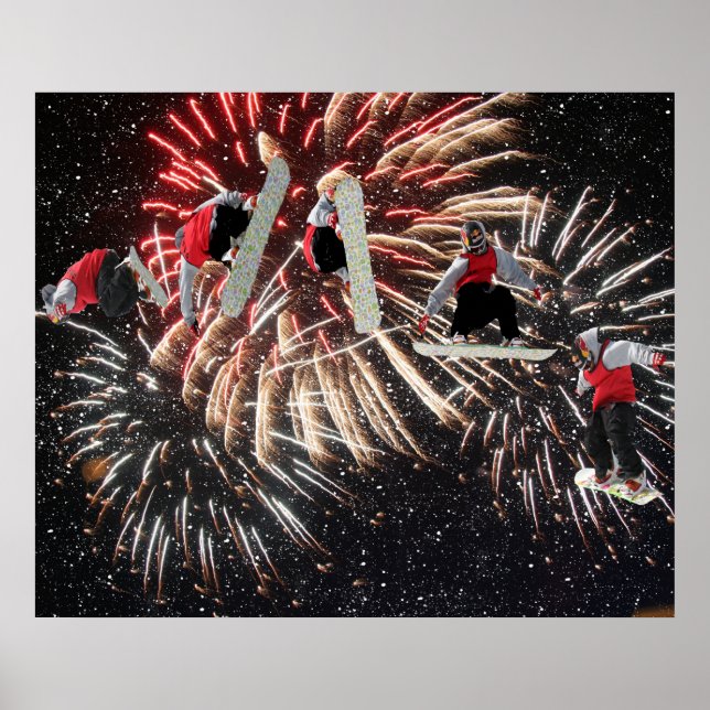 Snowboard Fireworks Stars Poster (Vorne)