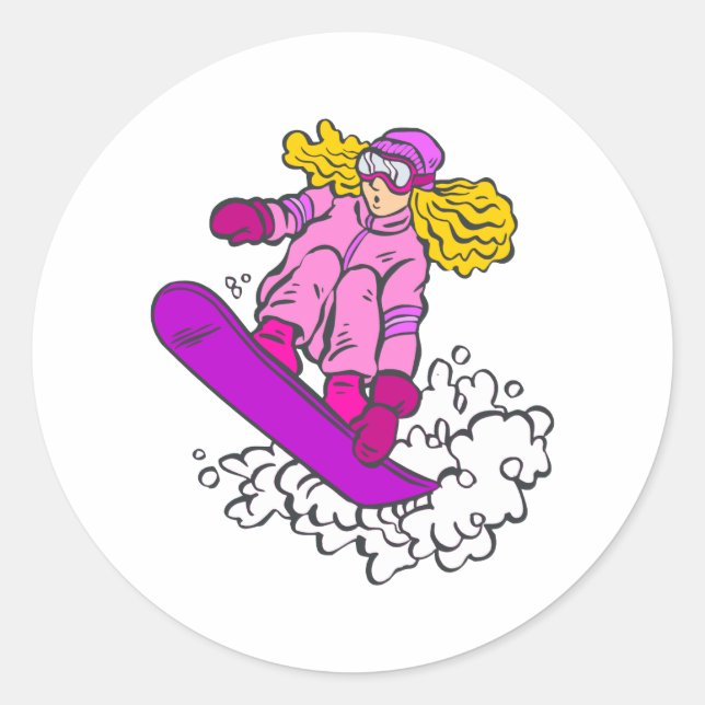 Snowboard Girl Runder Aufkleber (Vorderseite)