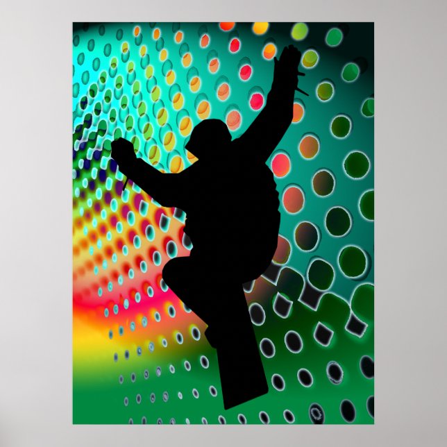 Snowboard im kosmischen Schneesturm Poster (Vorne)