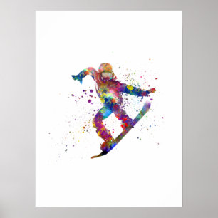 Snowboard in Aquarell Poster