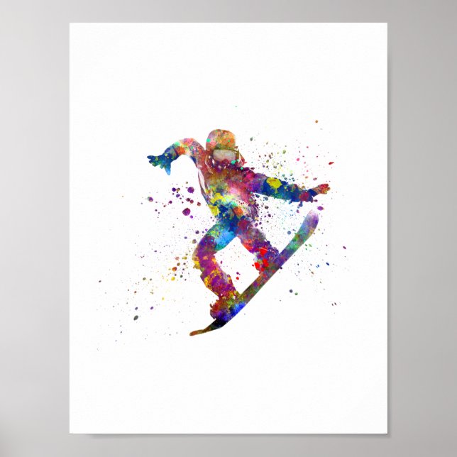 Snowboard in Aquarell Poster (Vorne)
