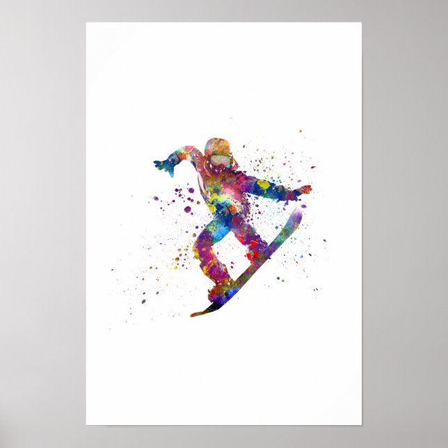 Snowboard in Aquarell Poster (Vorne)