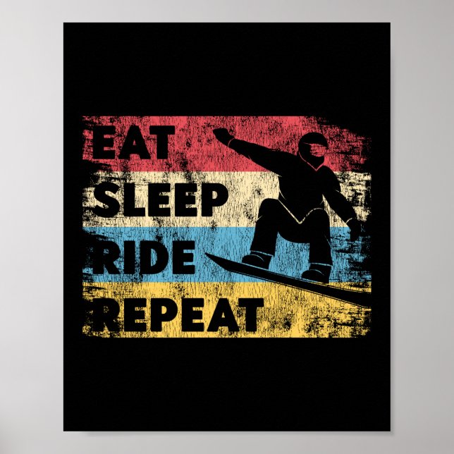Snowboard isst Sleep Ride Wiederholung Vintage Ret Poster (Vorne)