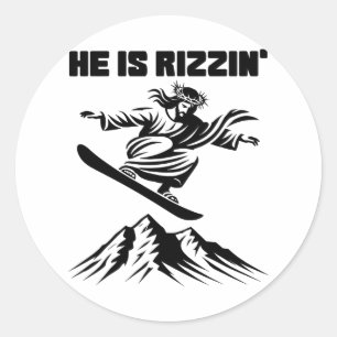 Snowboard Jesus Christ Snowboarden Rizzins Schnee  Runder Aufkleber