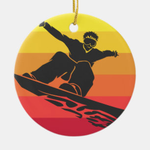 Snowboard Jump Retro Keramik Ornament