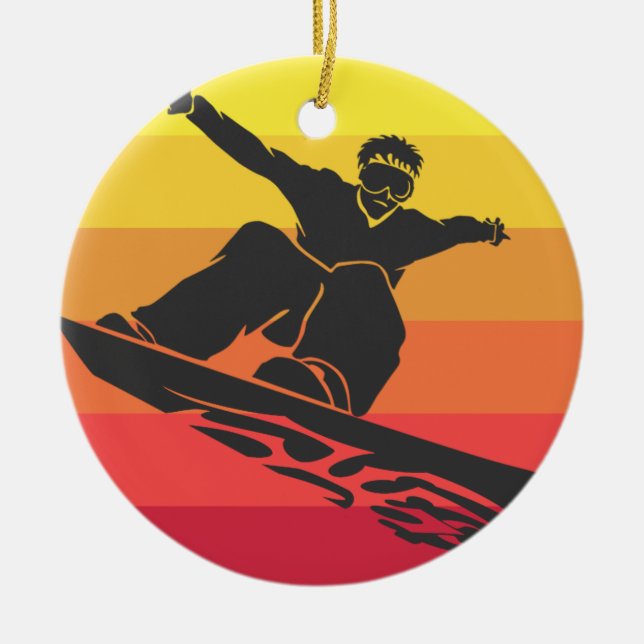 Snowboard Jump Retro Keramik Ornament (Vorne)