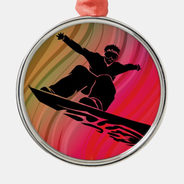 Snowboard Jump Silbernes Ornament (Vorne)