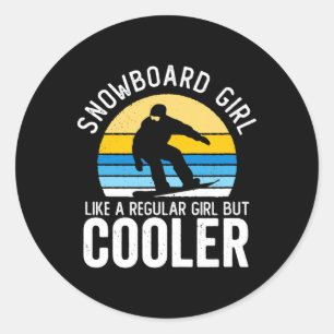Snowboard Mädchen Cooler Lustiger Vintage Sonnenun Runder Aufkleber