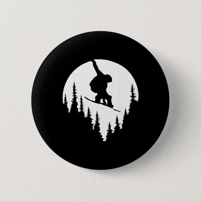 Snowboard Mond Silhouette Skifahren Wintersport  Button (Vorderseite)