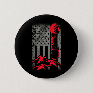 Snowboard Mountains American Flag Winter Sport Top Button