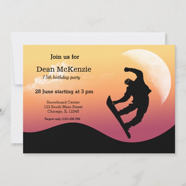 Snowboard-Party Einladung (Vorderseite)