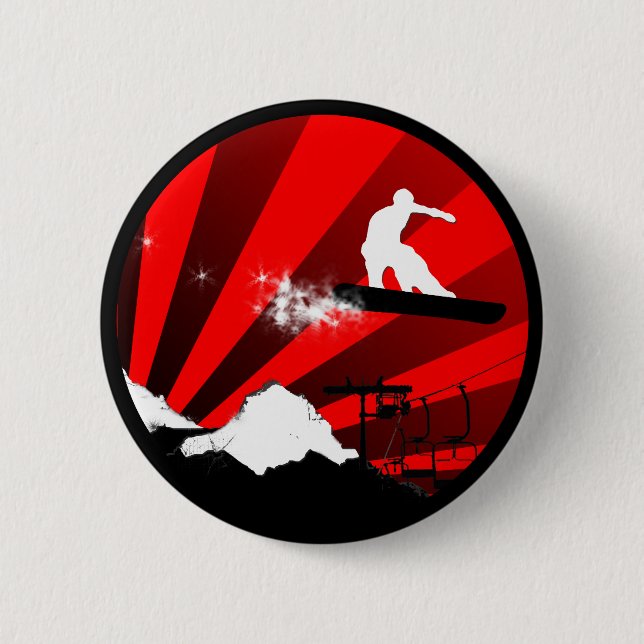 Snowboard. Pulverschnee. Button (Vorderseite)