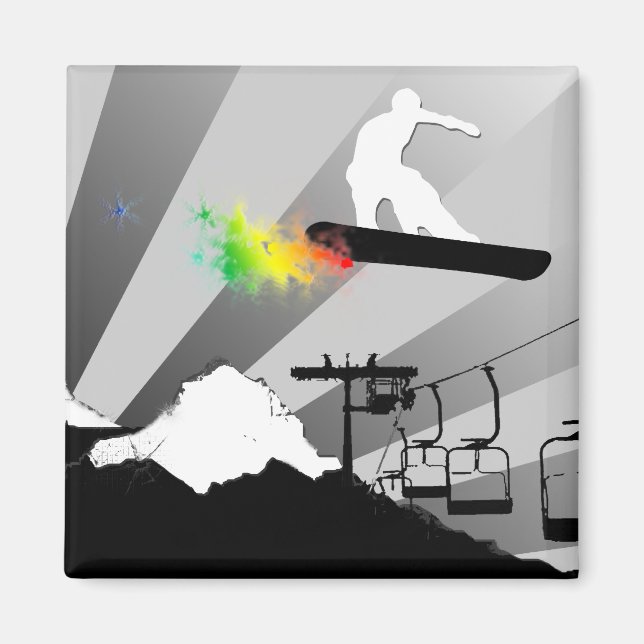 Snowboard. Pulverschnee. Magnet (Vorne)