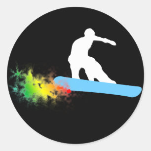 Snowboard. Regenbogen Runder Aufkleber