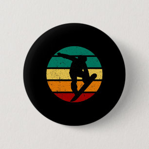 Snowboard Retro Sonnenuntergang Wintersportort Alp Button
