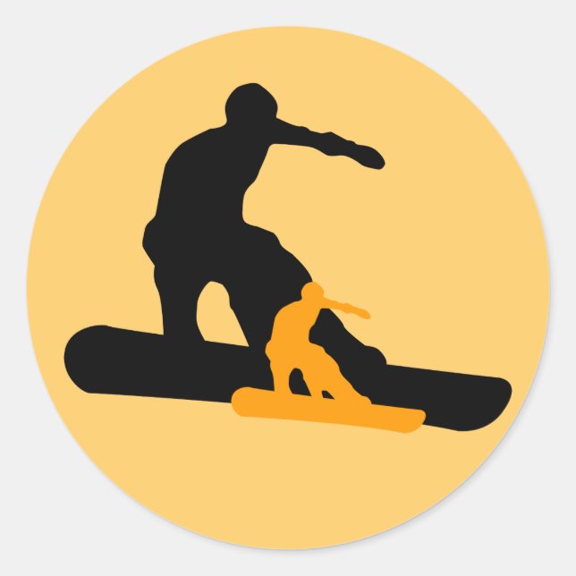 Snowboard. Schattenspur. Runder Aufkleber (Vorderseite)