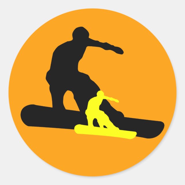 Snowboard. Schattenspur. Runder Aufkleber (Vorderseite)