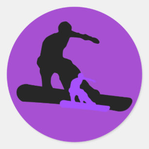 Snowboard. Schattenspur. Runder Aufkleber