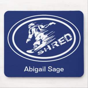 Snowboard "SHRED" Oval Silhouette Snowboarder Tag Mousepad
