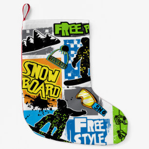 Snowboard Typografie: Hintergrund des extremen Kin Kleiner Weihnachtsstrumpf