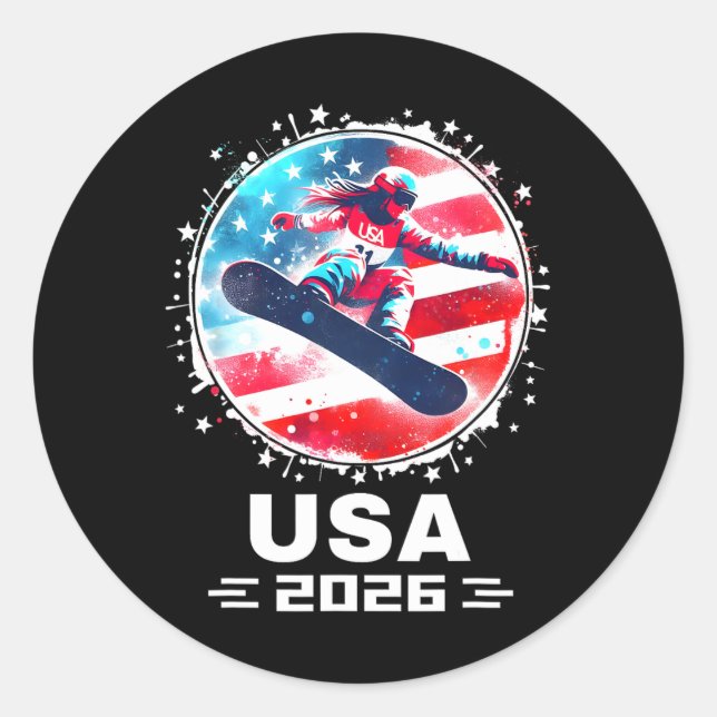 Snowboard US Team USA Flag 2026 Frauen Snowboardin Runder Aufkleber (Vorderseite)