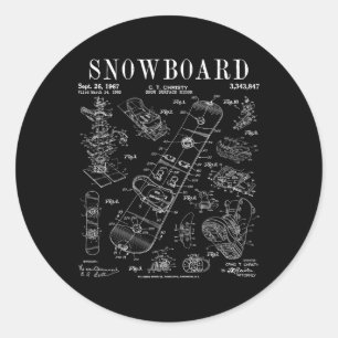 Snowboard Winter Snowboarden Vintages Patent Drawi Runder Aufkleber