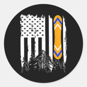 Snowboarden amerikanische Flagge Wintersportgebirg Runder Aufkleber