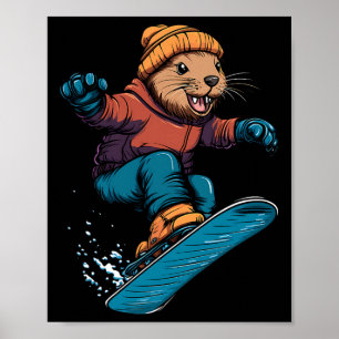 Snowboarden - Biber auf Snowboard-Snowboarden Poster