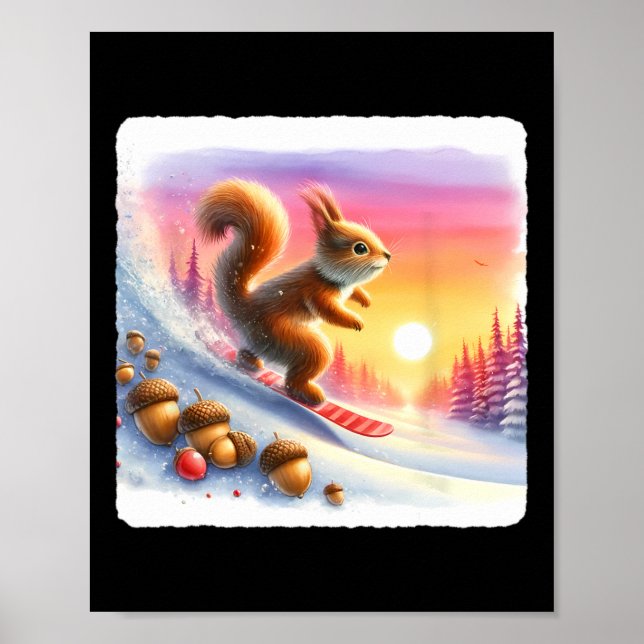 Snowboarden Eichhörnchen auf frostiger Steigung be Poster (Vorne)