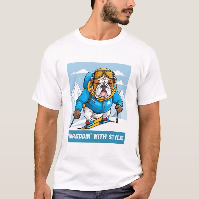 Snowboarden English Bulldog Shreddin" mit Stil T-Shirt (Vorderseite)